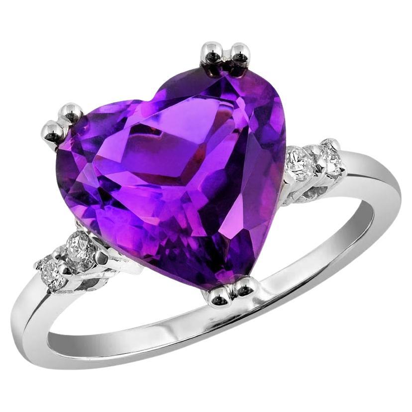 Anello con diamante e ametista naturale da 2,95 carati, oro bianco 14K