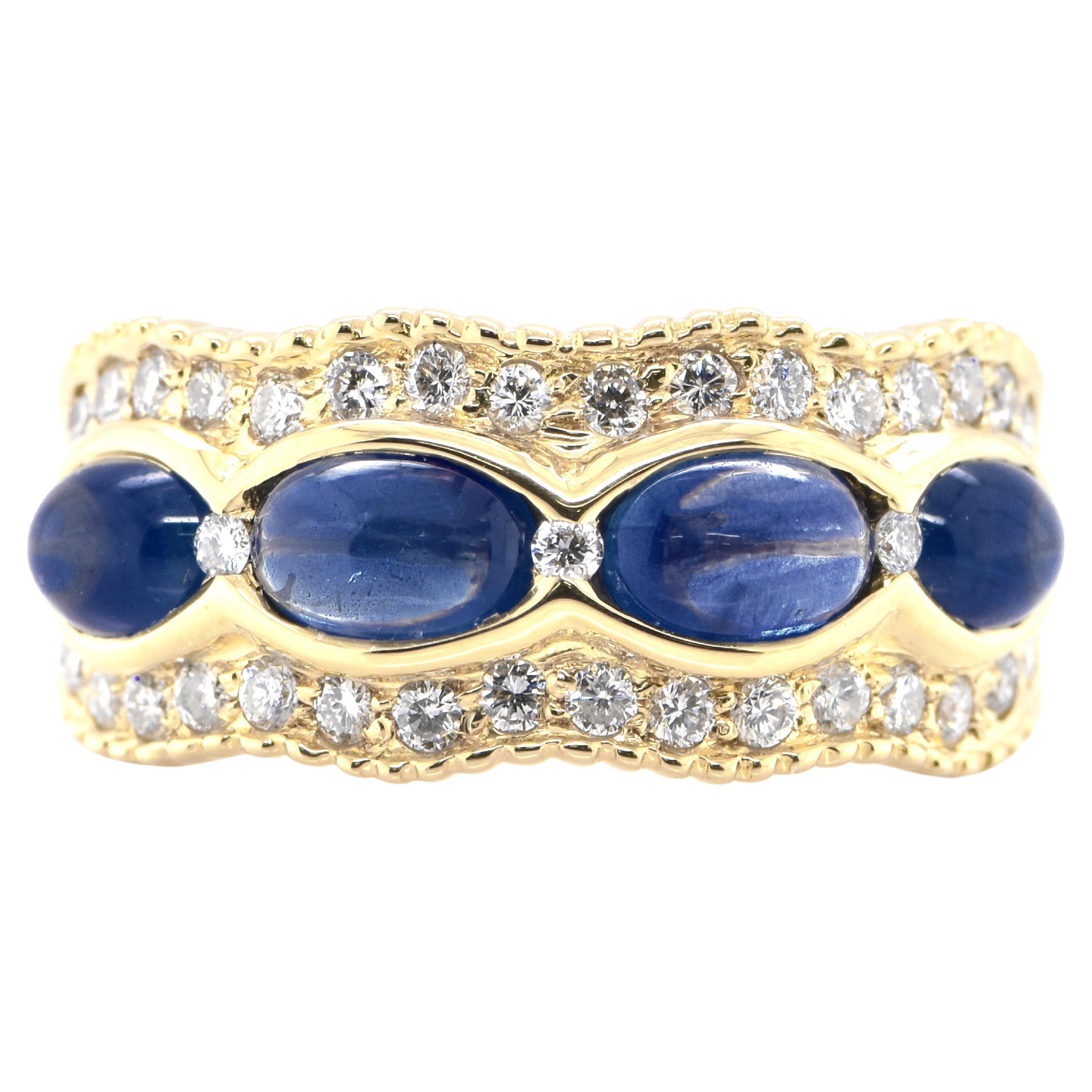 2.95 Carat Natural Cabochon Sapphires and Diamond Half Eternity Band Ring