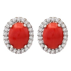 Pendientes De Diamante Coral En Oro Blanco De 14 Kilates