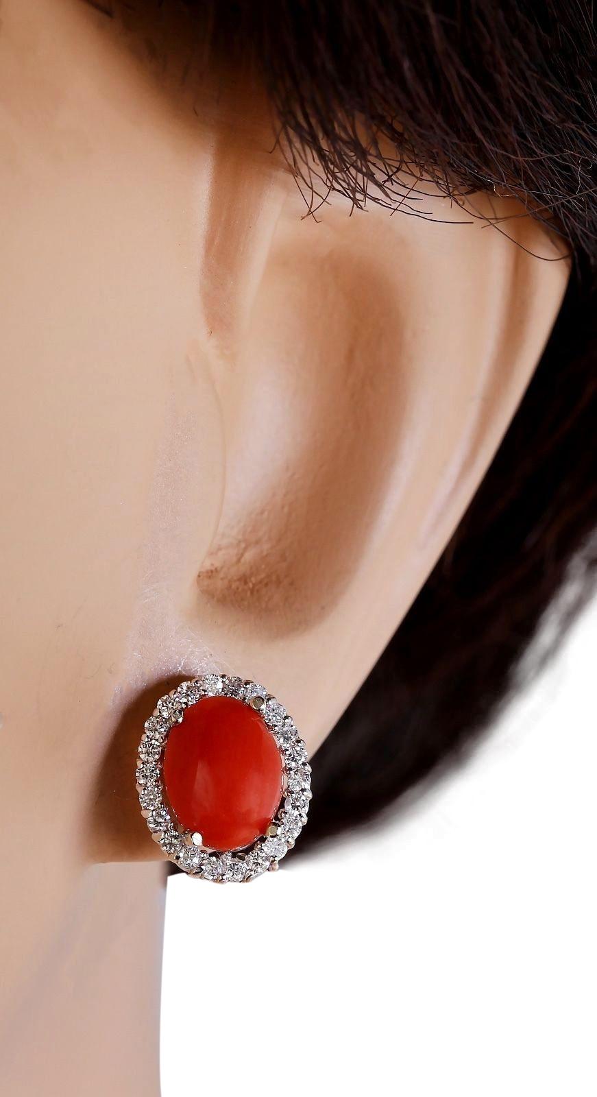Koralle-Diamant-Ohrringe aus 14 Karat Weißgold (Ovalschliff) im Angebot
