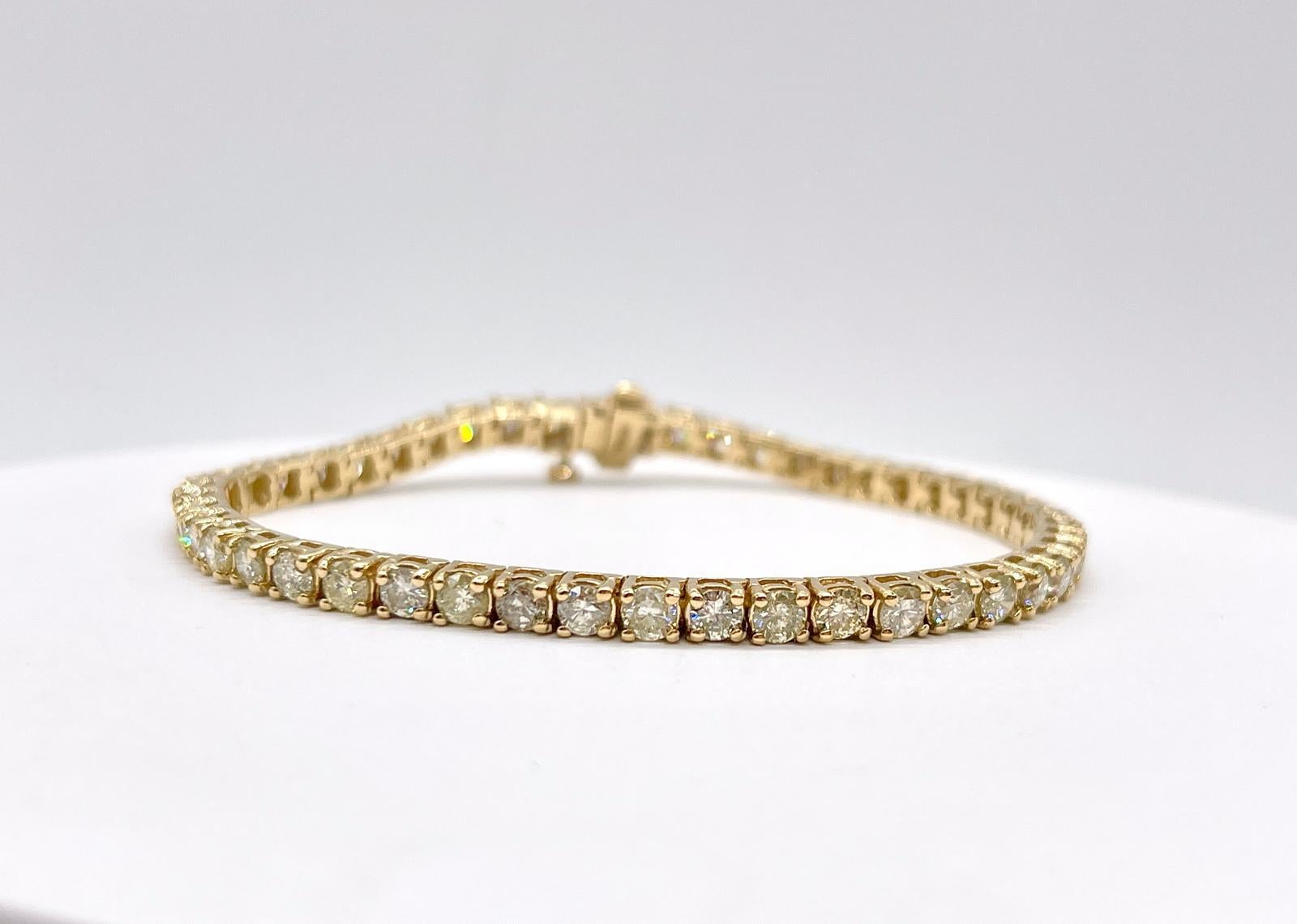 Taglio brillante Bracciale tennis con diamanti naturali da 2,95 carati in oro giallo 14 carati da 7