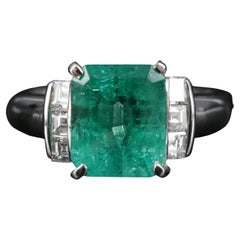 2.95 Carat Natural Emerald Diamond Engagement Ring Diamond Signet Wedding Ring