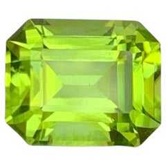 2.95 Carat Natural Loose Apple Green Peridot Emerald Cut Pakistani Gemstone