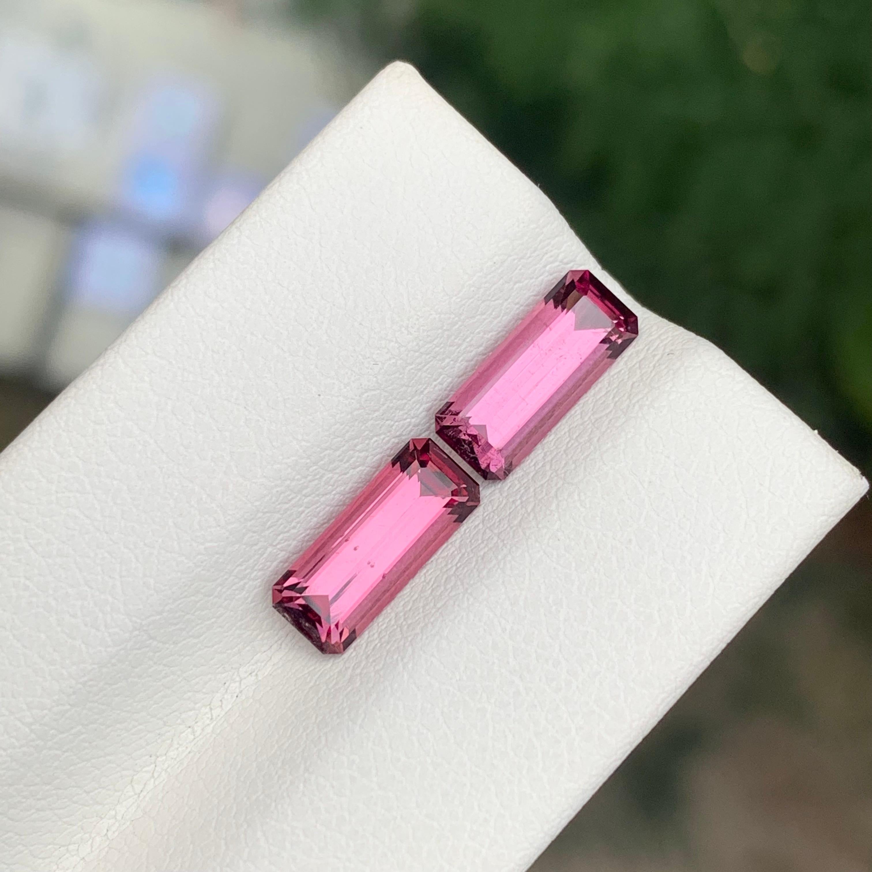 2.95 Carat Natural Loose Pink Tourmaline Pair Emerald Shape Gemstone (pierre précieuse en forme d'émeraude) en vente 4