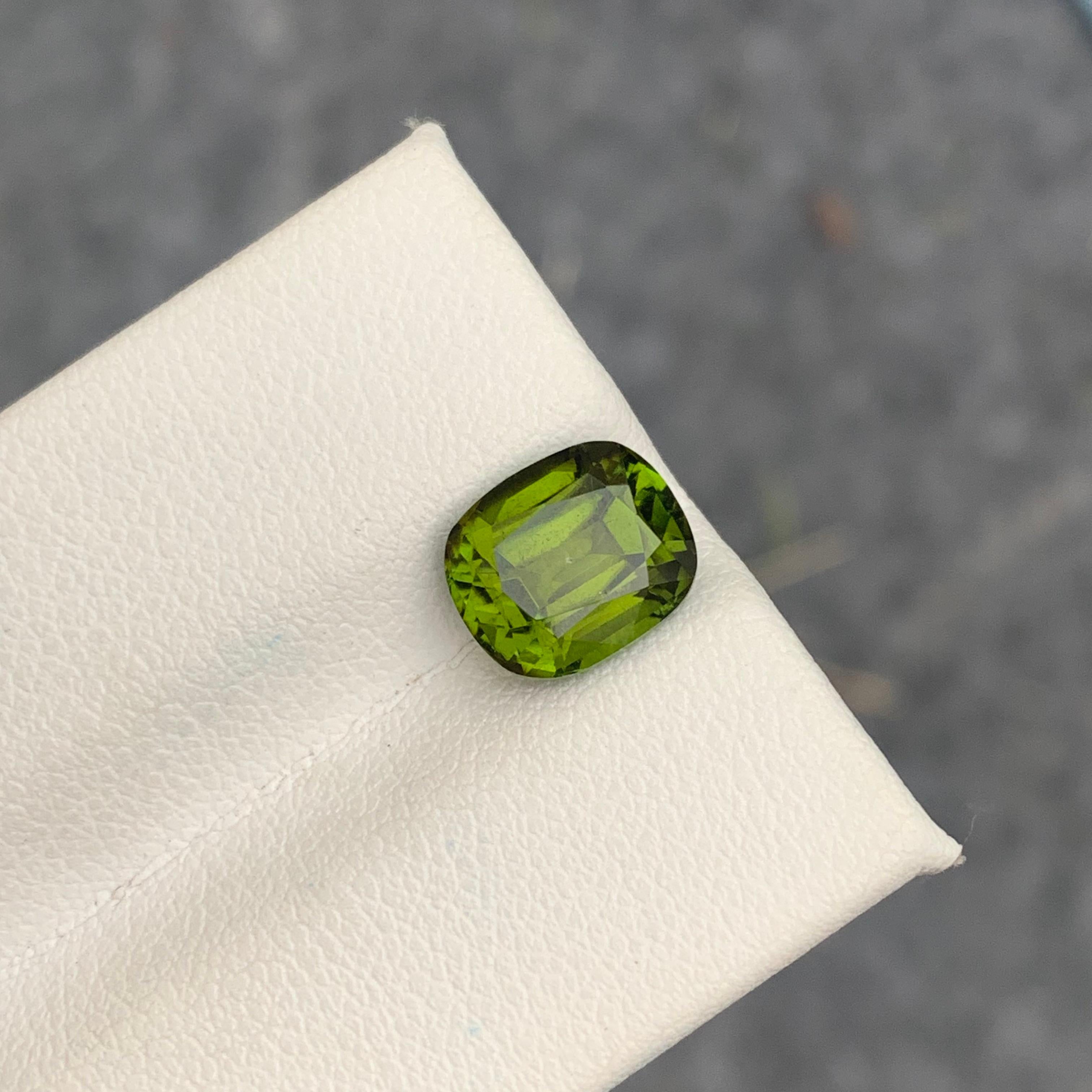 2.95 Carat Natural Olive Green Tourmaline Cushion Shape from Afghanistan Mine For Sale 7