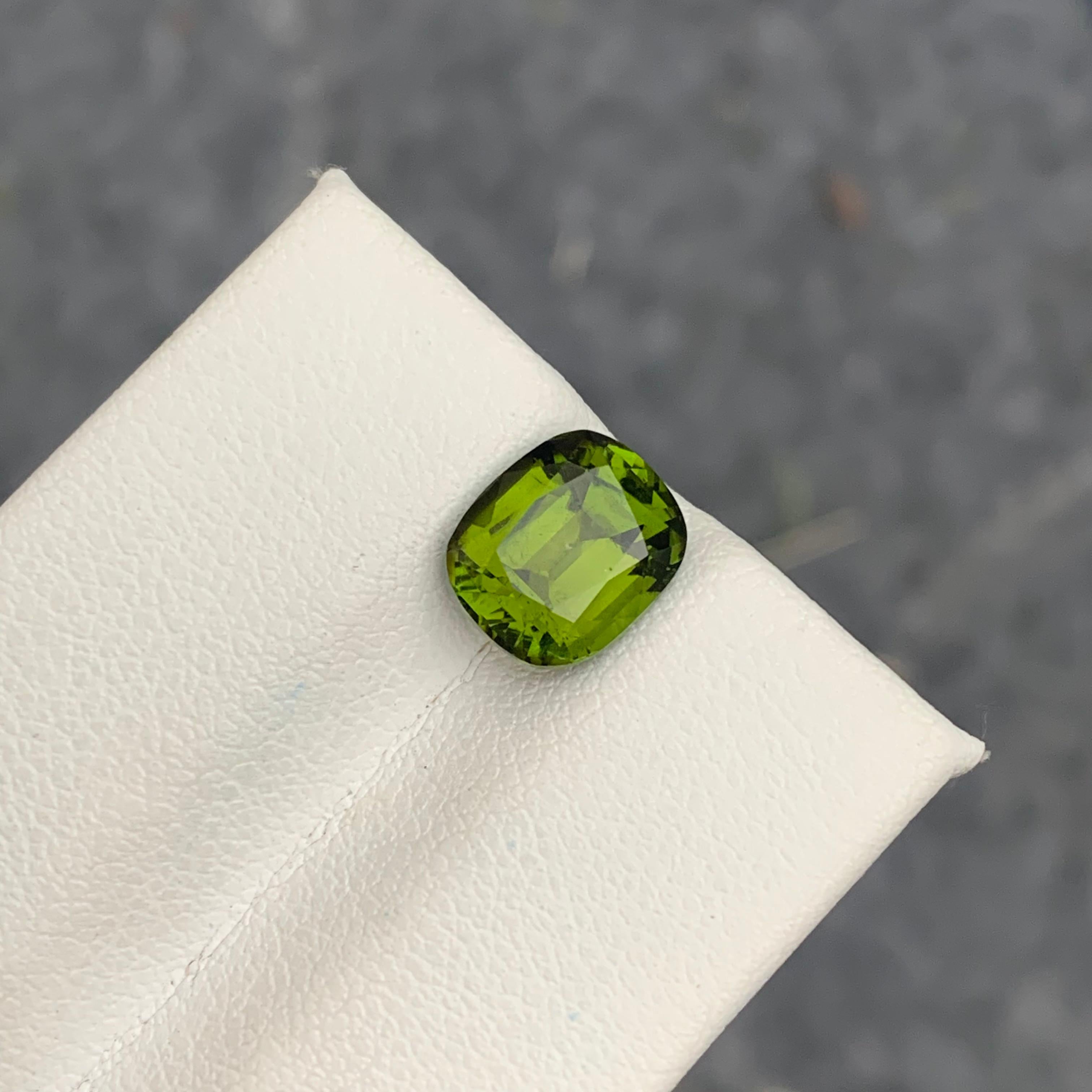 2.95 Carat Natural Olive Green Tourmaline Cushion Shape from Afghanistan Mine For Sale 8