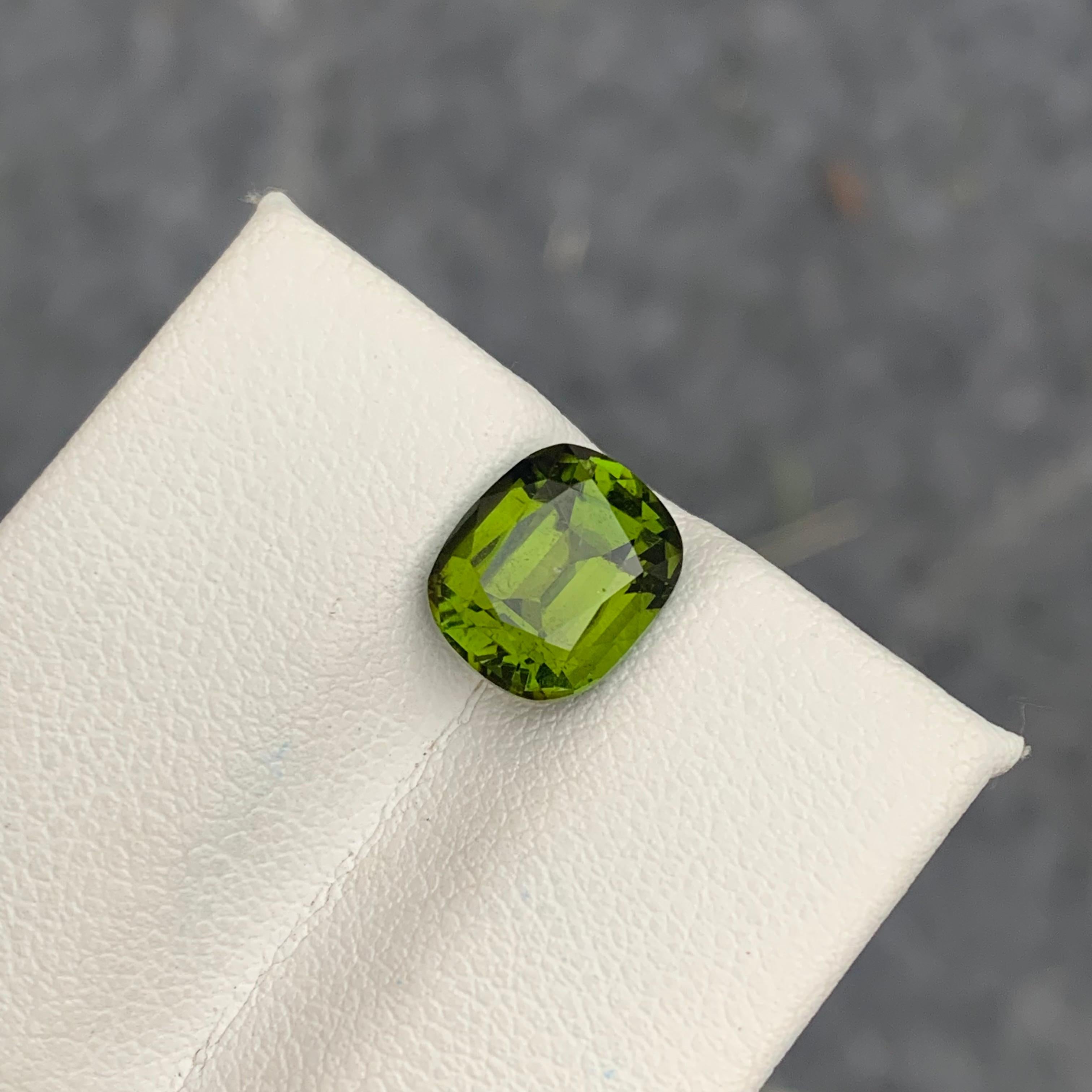 2.95 Carat Natural Olive Green Tourmaline Cushion Shape from Afghanistan Mine For Sale 9