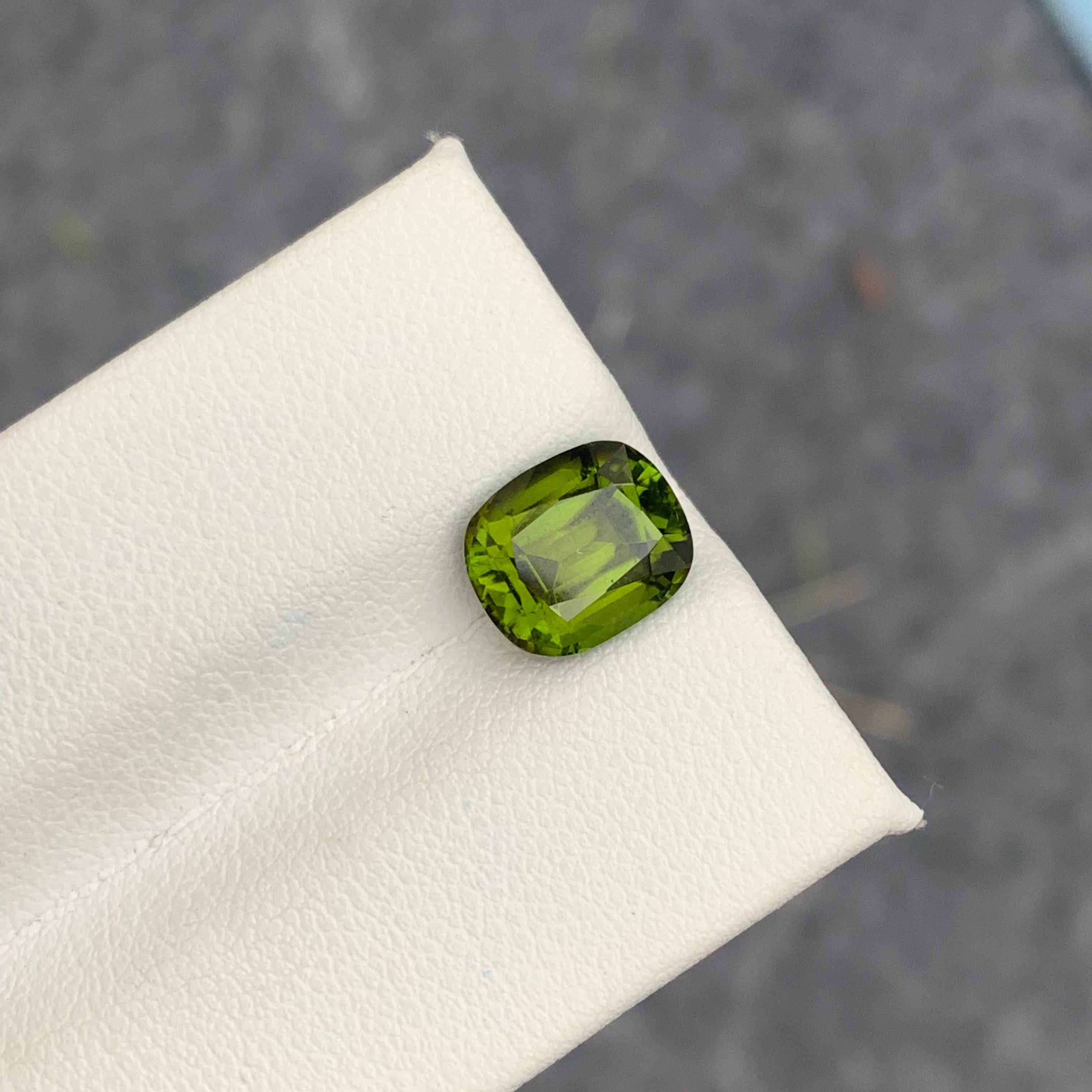Gemstone Type : Tourmaline
Weight : 2.95 Carats
Dimensions :9.1x7.7x5.8 Mm
Origin : Kunar Afghanistan
Clarity : Eye Clean
Shape: Cushion
Color: Olive Green
Certificate: On Demand
Basically, mint tourmalines are tourmalines with pastel hues of light