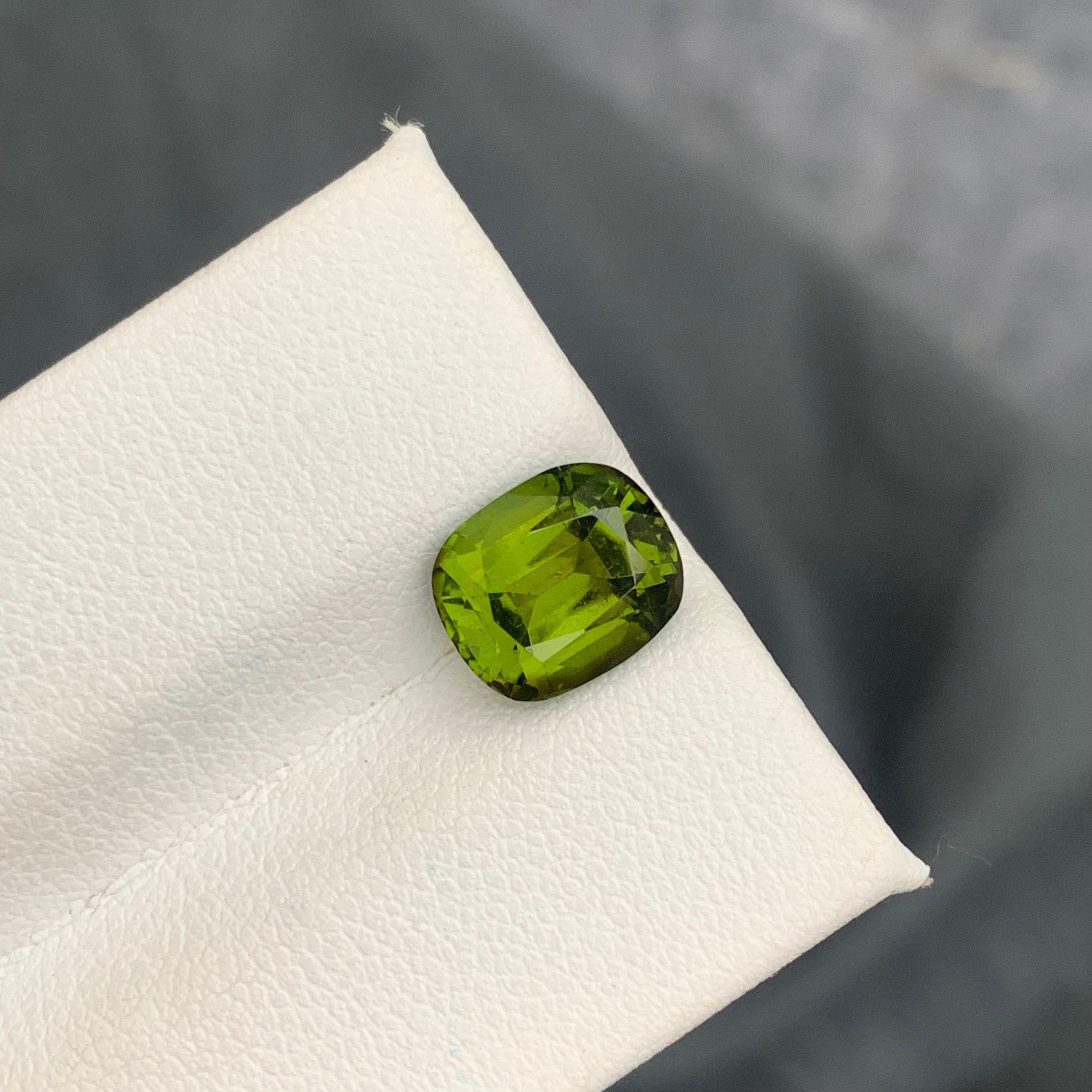Artisan 2.95 Carat Natural Olive Green Tourmaline Cushion Shape from Afghanistan Mine For Sale
