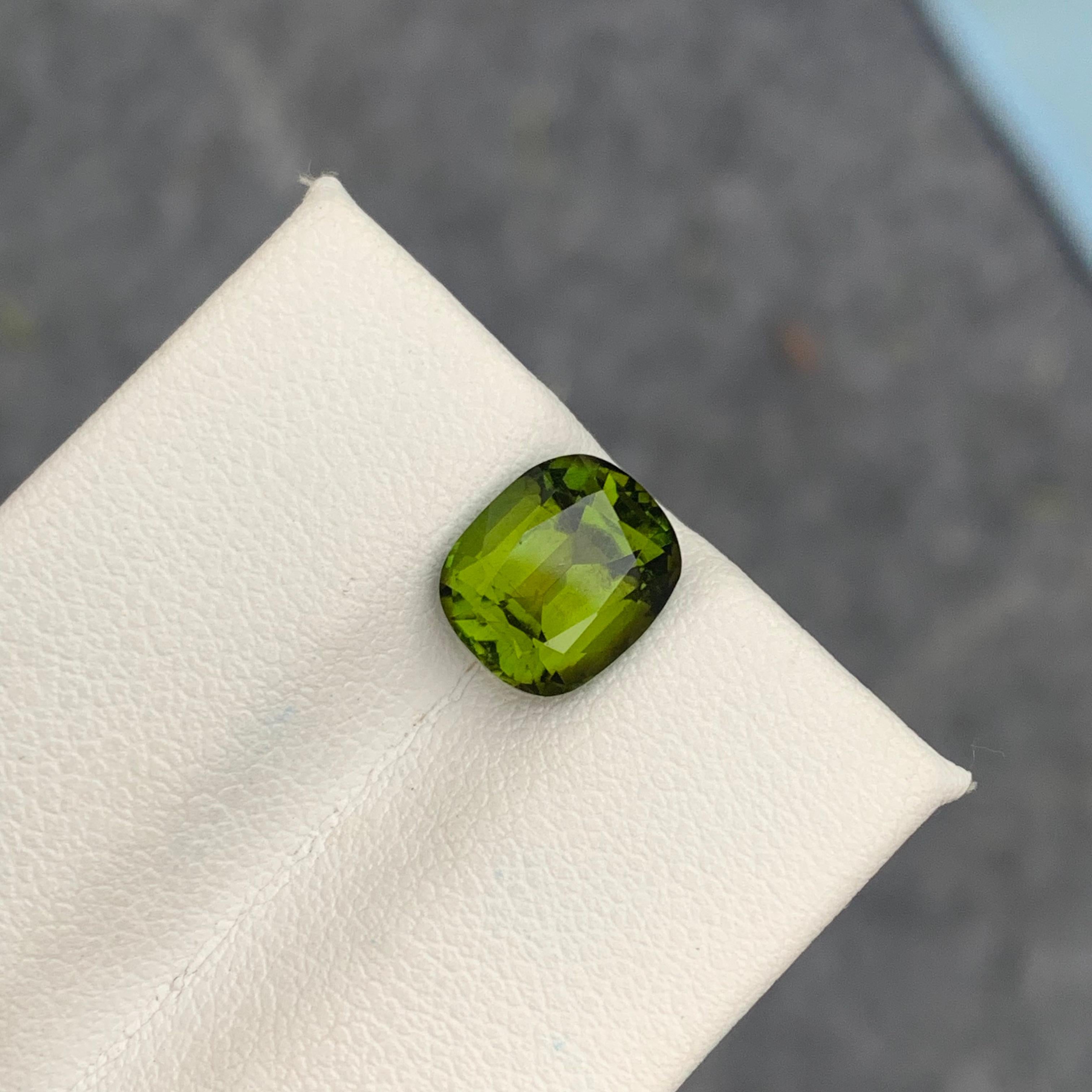 Cushion Cut 2.95 Carat Natural Olive Green Tourmaline Cushion Shape from Afghanistan Mine For Sale
