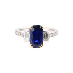 2.95 Carat Natural, Royal Blue Sapphire and Diamond Ring set in Platinum/Gold