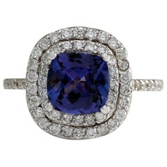 Natural Tanzanite 14 Karat White Gold Diamond Ring