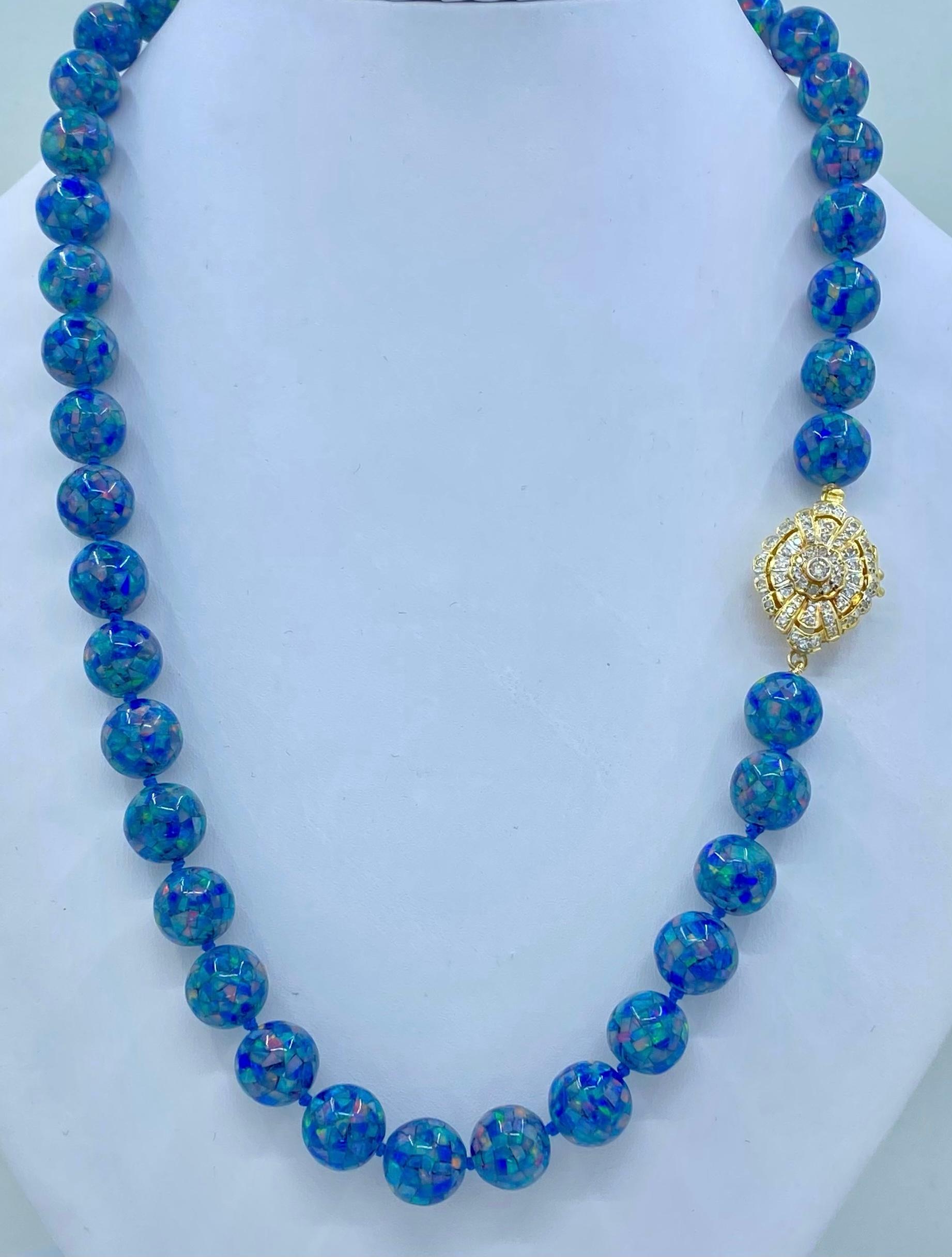 295 Carat Opal Mosaic Beads, Gem Quality with Fancy Yellow Gold Diamond Clasp 3