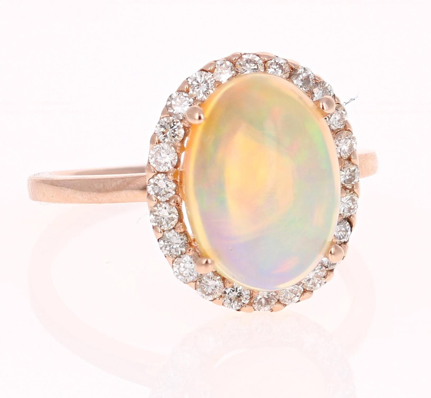 Modern 2.95 Carat Oval Cut Opal Diamond 14 Karat Rose Gold Ring