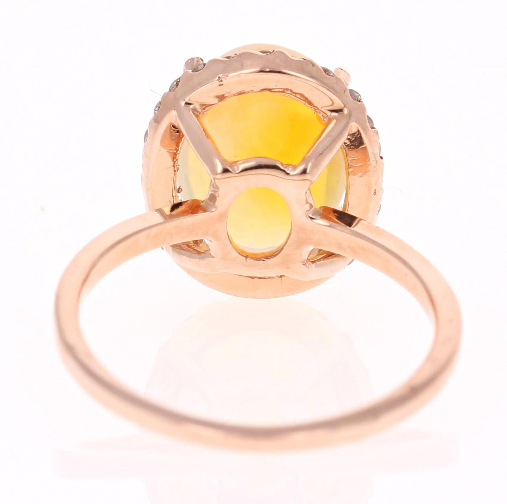 2.95 Carat Oval Cut Opal Diamond 14 Karat Rose Gold Ring In New Condition In Los Angeles, CA
