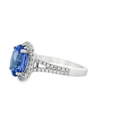 2.95 Carat Oval Tanzanite and Diamond Halo Ring in 10K White Gold Size 7