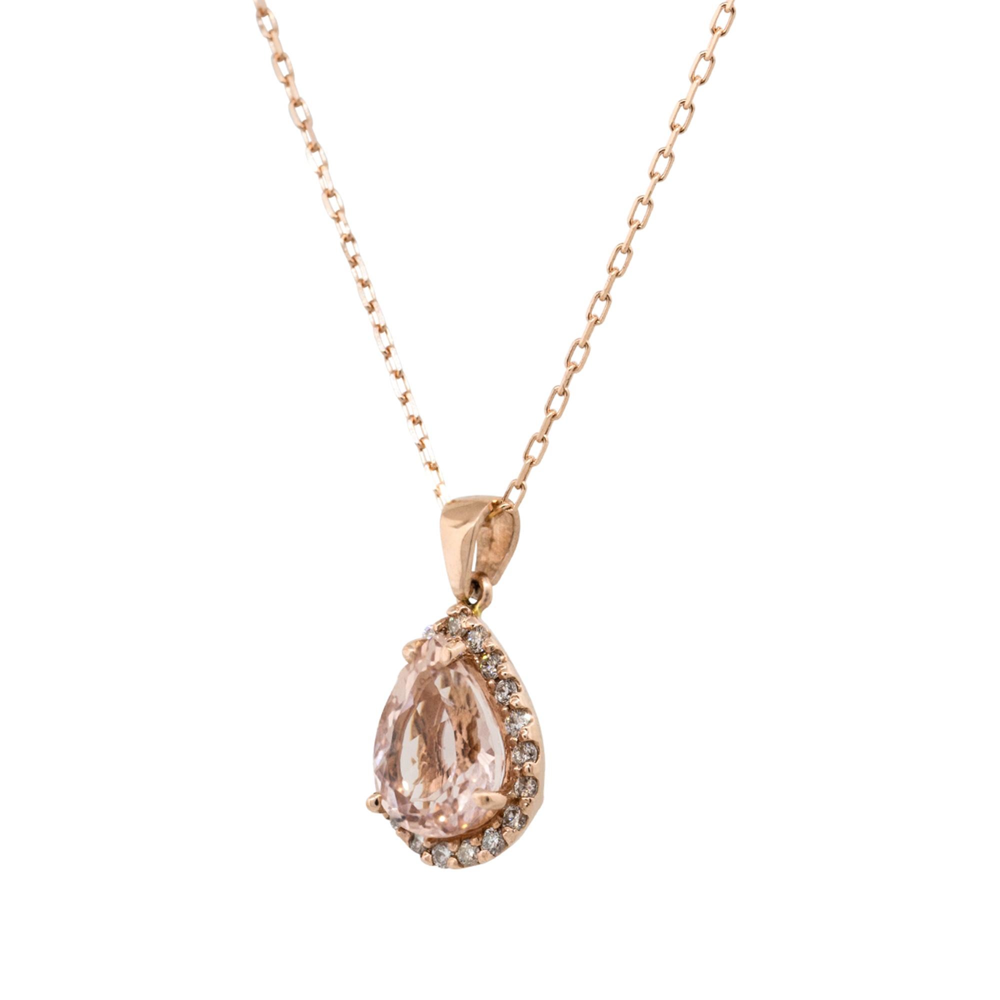 Pear Cut 2.95 Carat Pear Shape Morganite Pendant Necklace with Diamonds 14 Karat in Stock