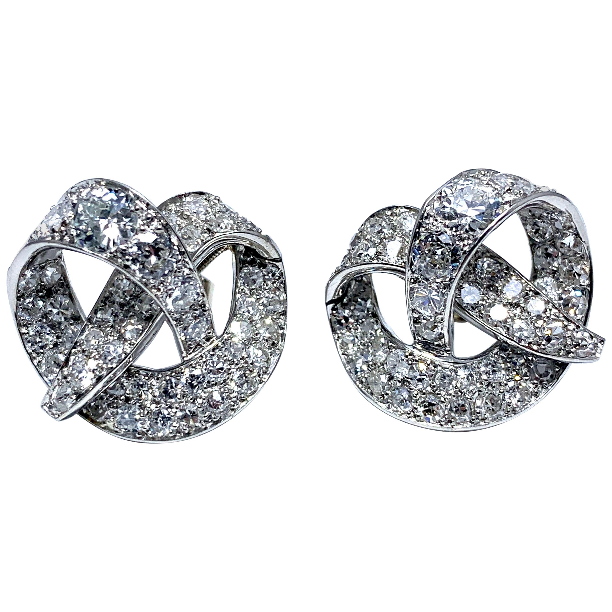 2.95 Carat Round Brilliant and Single Cut Diamond Twist Earrings For Sale