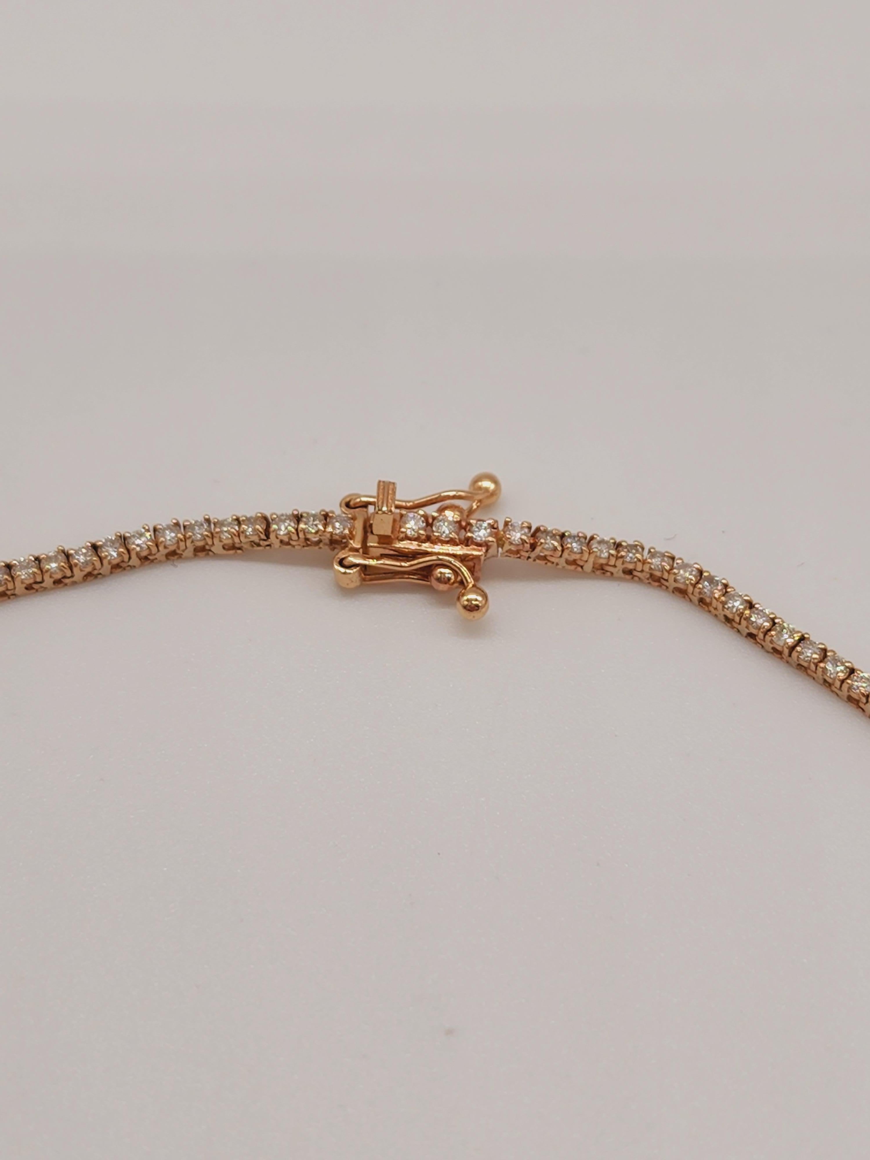 2.99 Carat Round Brilliant Cut Diamond Tennis Necklace 14 Karat Rose Gold 17'' In New Condition In Great Neck, NY