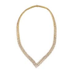 29.5 Carat Round Brilliant Cut Diamond "V" Necklace 18 Karat In Stock