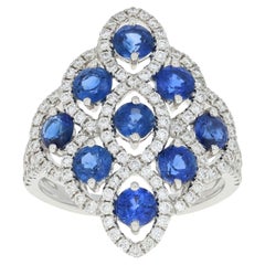 2.95 Carat Round Cut Sapphire and Diamond Ring 14 Karat White Gold Halo-Inspired