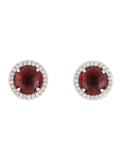 2.95 Carat Round Garnet & Diamond White Gold Stud Earrings