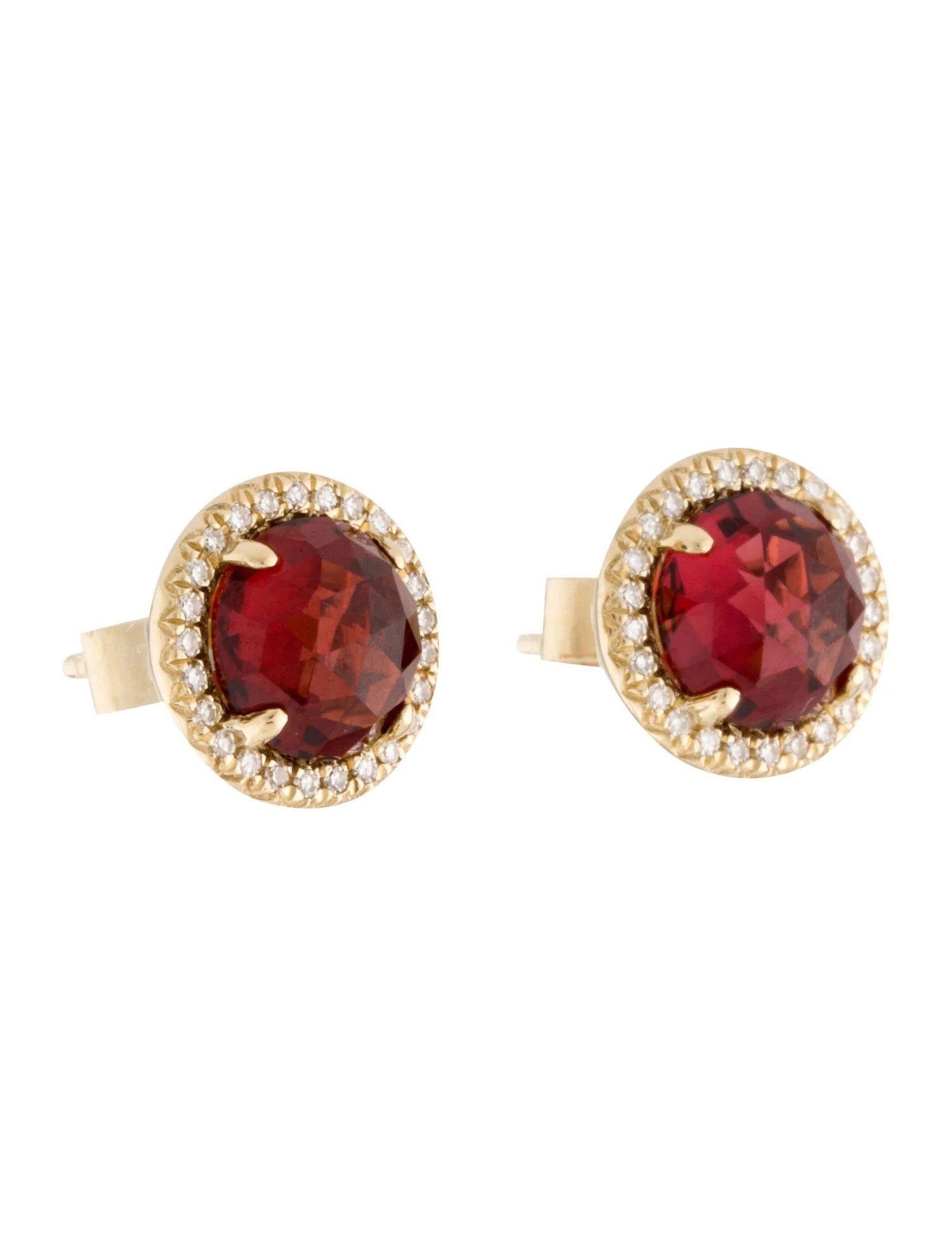 Round Cut 2.95 Carat Round Garnet & Diamond Yellow Gold Stud Earrings  For Sale