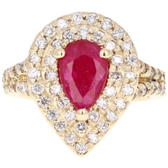2.95 Carat Ruby Diamond Yellow Gold Cluster Ring