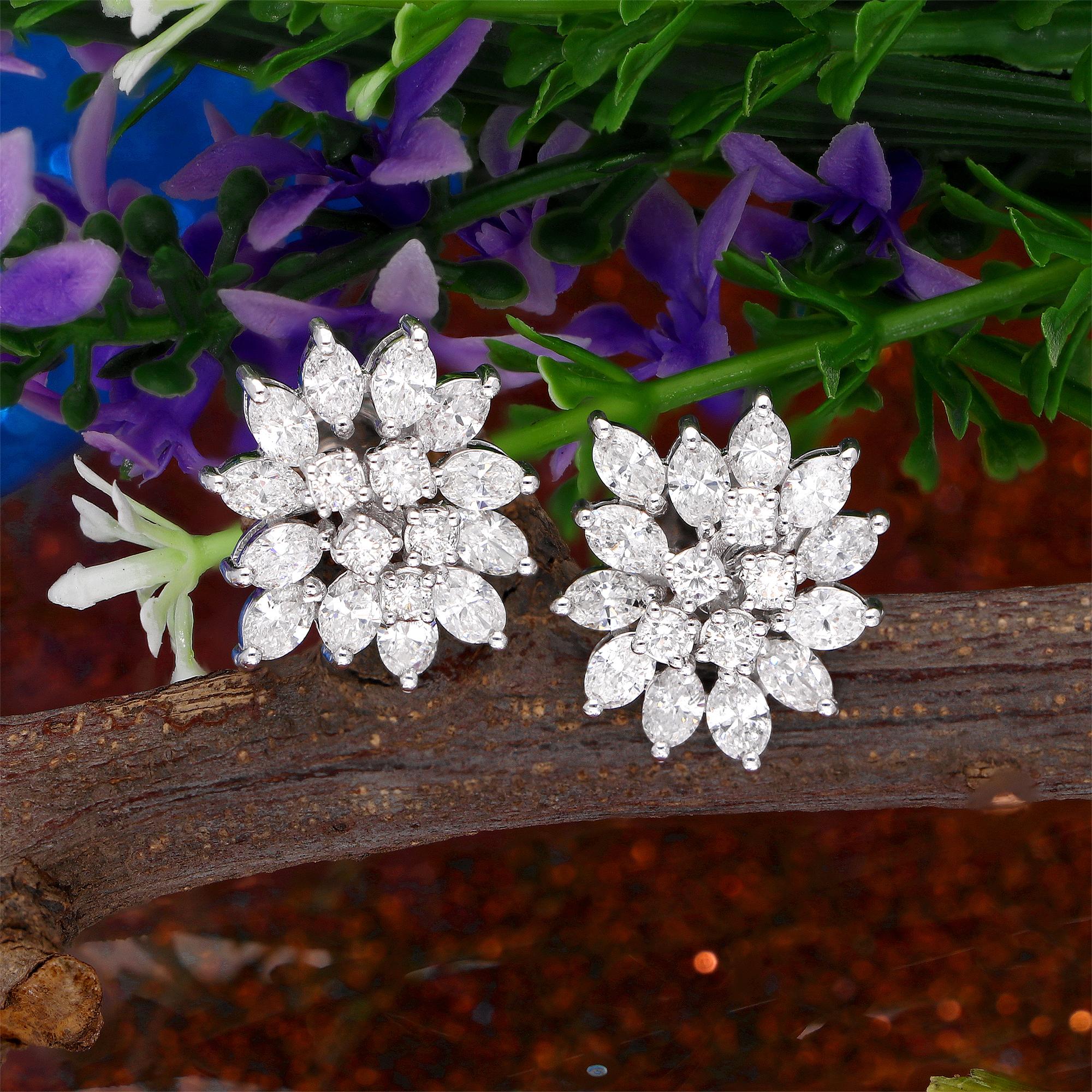 Round Cut 2.95 Carat SI Clarity HI Color Diamond Earrings 14 Karat White Gold Fine Jewelry For Sale