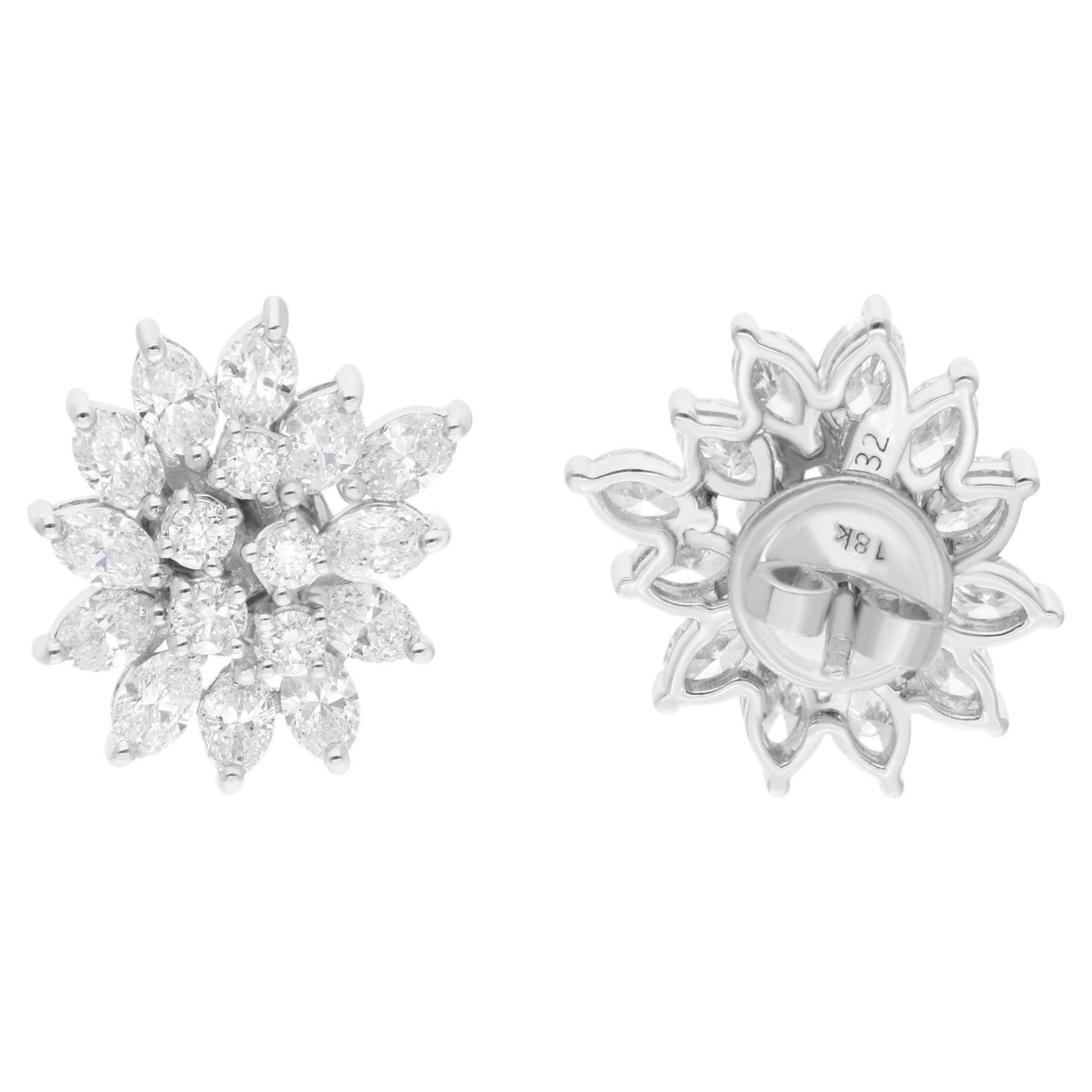 2.95 Carat SI Clarity HI Color Diamond Earrings 18 Karat White Gold Fine Jewelry