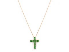 2.95 Carat Tsavorite 18K Yellow Gold Cross Pendant Necklace