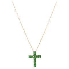 2.95 Carat Tsavorite 18K Yellow Gold Cross Pendant Necklace