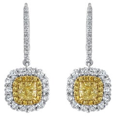 2.95 Carat T.W. Boucles d'oreilles en diamant jaune/blanc, avec centres GIA de 1,4 carat ref1163