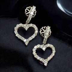 2.95 Carats F/VS1 Round Brilliant Diamonds Heart Dangle Earrings 18K White Gold