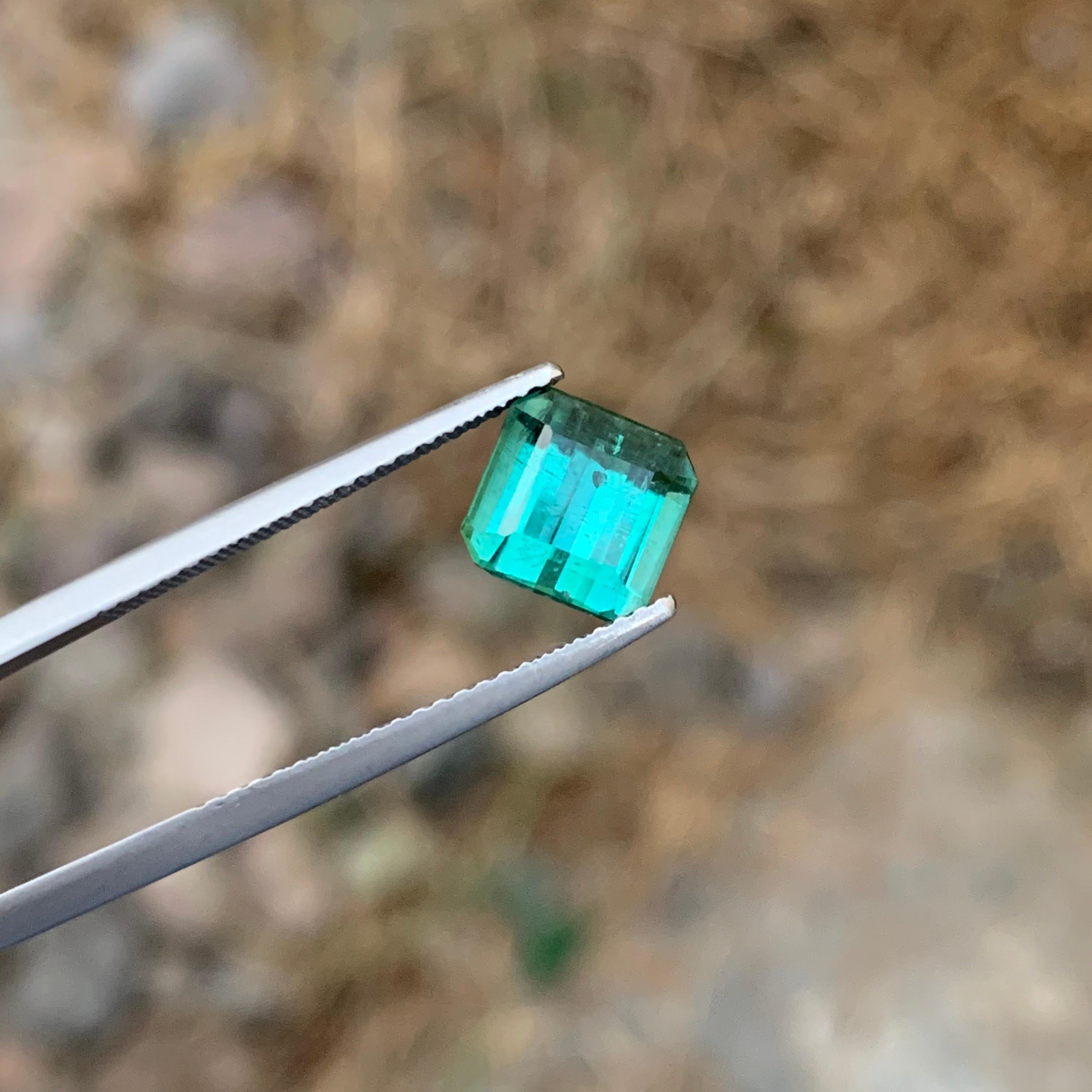 Loose Tourmaline 
Weight: 2.95 Carats 
Dimension: 7.5x7.3x6.4 Mm
Origin: Afghanistan 
Color: Blue Green
Shape: Emerald 
Certificate: On Customer Demand 
Treatment: Non / Natural 
Tourmaline is a mesmerizing gemstone celebrated for its diverse range