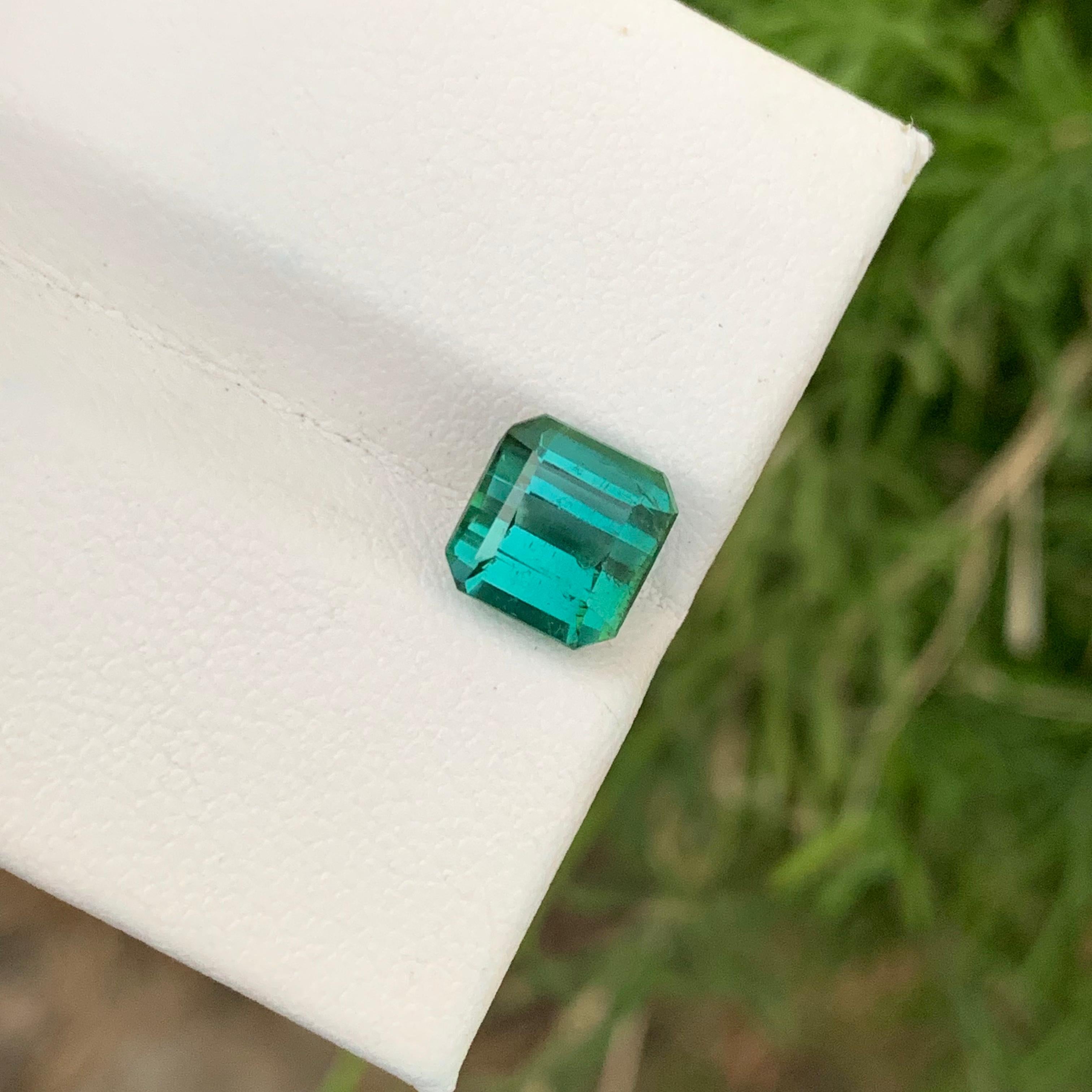 2.95 Carats Natural Loose Blueish Green Tourmaline Emerald Cut Ring Gemstone  For Sale 1