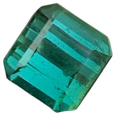 Vintage 2.95 Carats Natural Loose Blueish Green Tourmaline Emerald Cut Ring Gemstone 