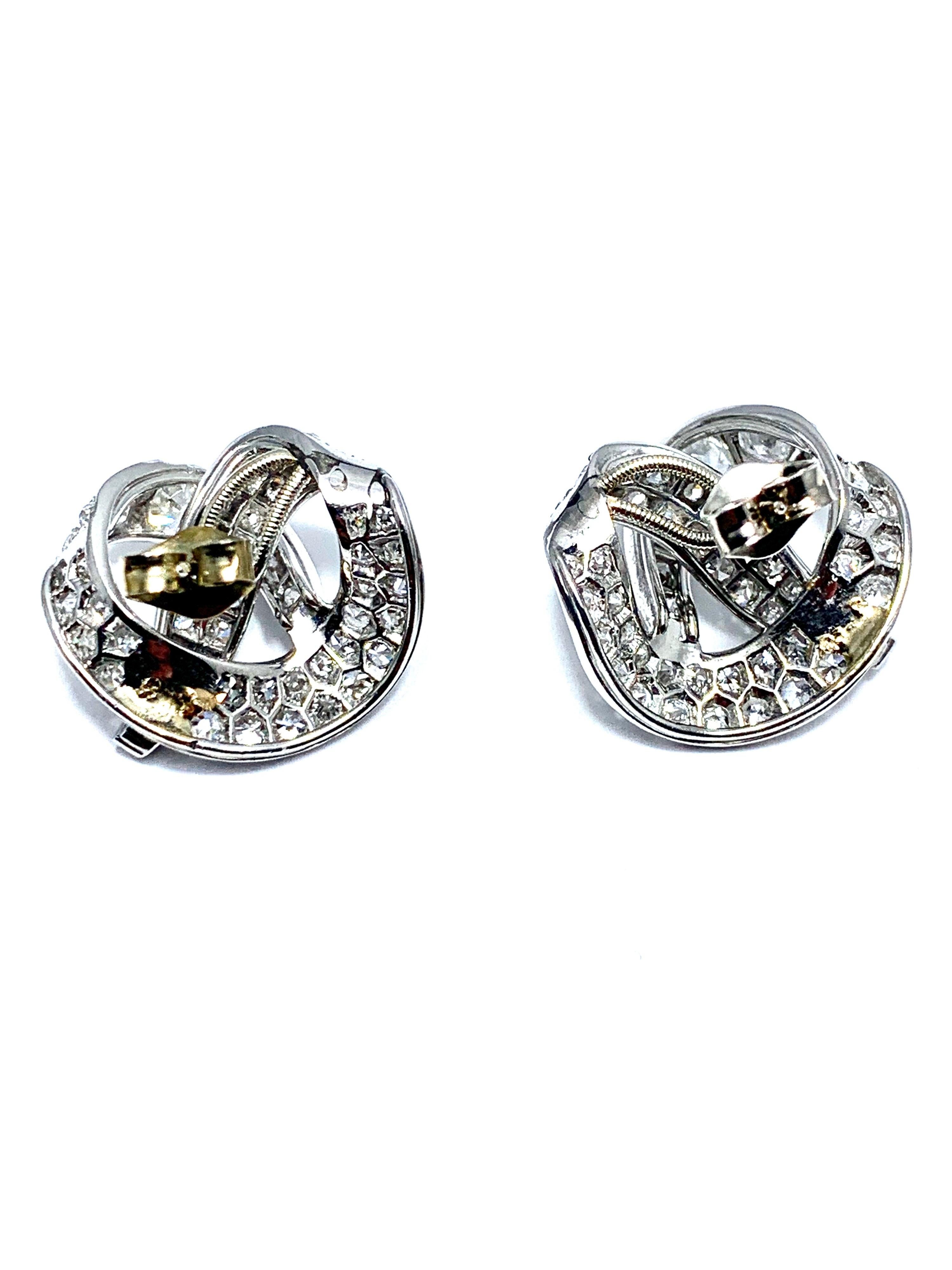 Round Cut 2.95 Carat Round Brilliant and Single Cut Diamond Twist Earrings For Sale