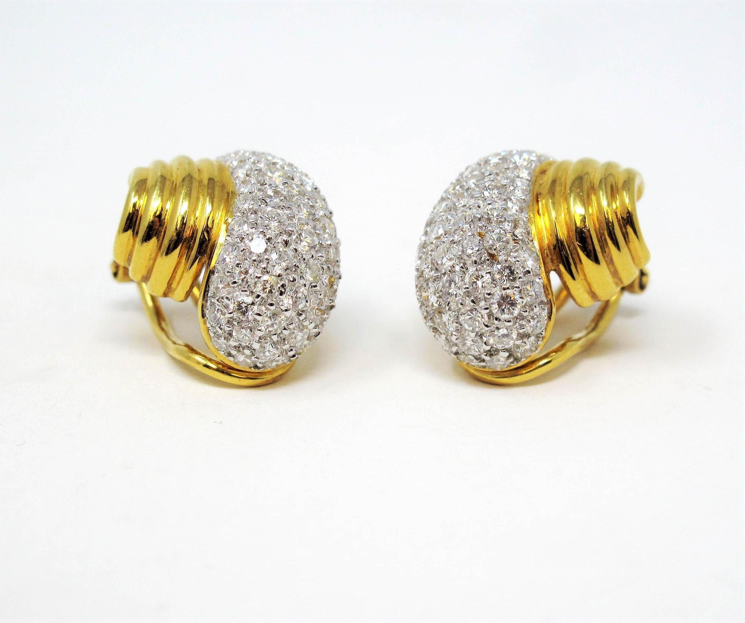 2.95 Carats Total Pave Diamond Door Knocker Non-Pierced Earrings 18K Yellow Gold For Sale 6