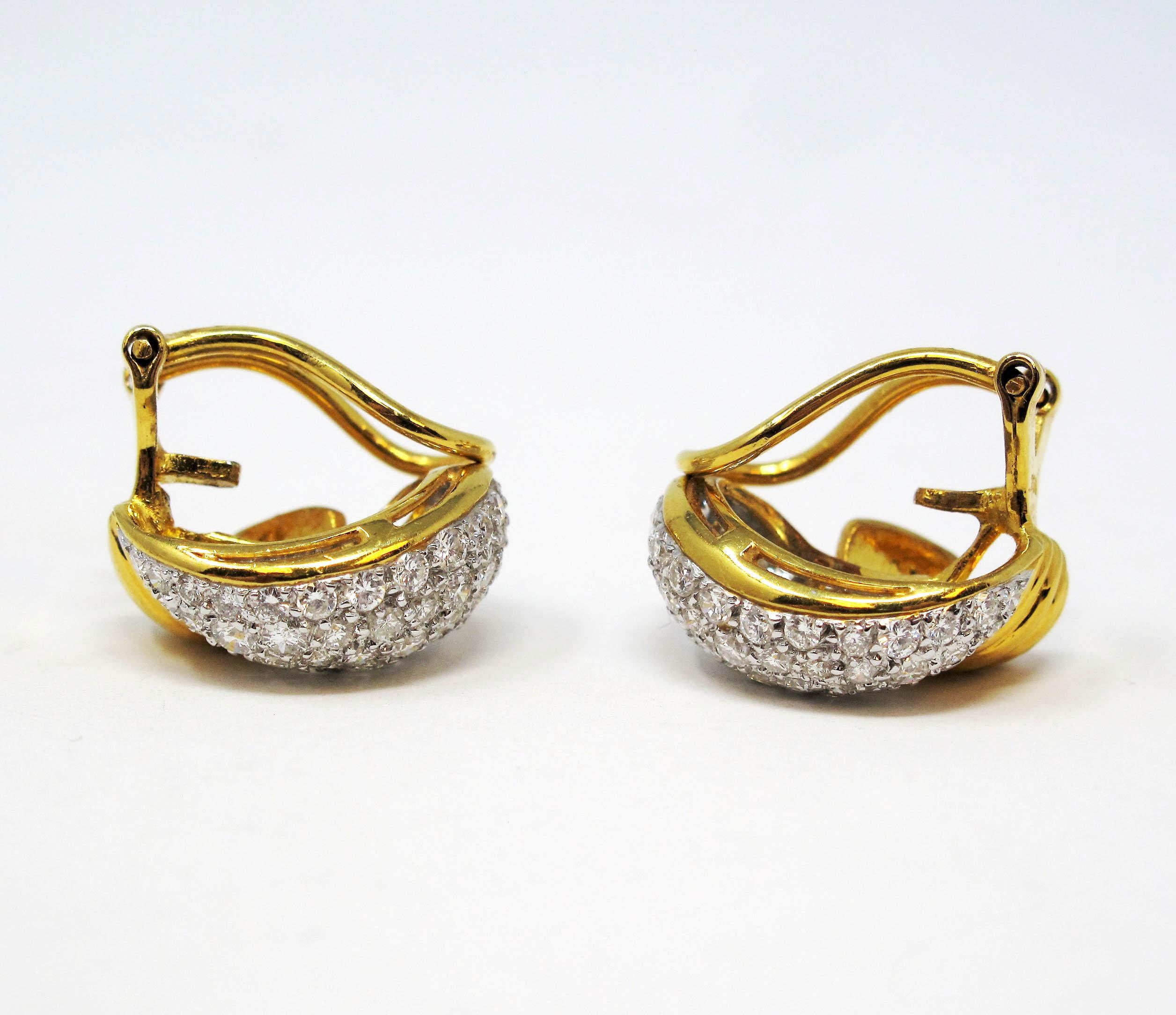 2.95 Carats Total Pave Diamond Door Knocker Non-Pierced Earrings 18K Yellow Gold For Sale 8