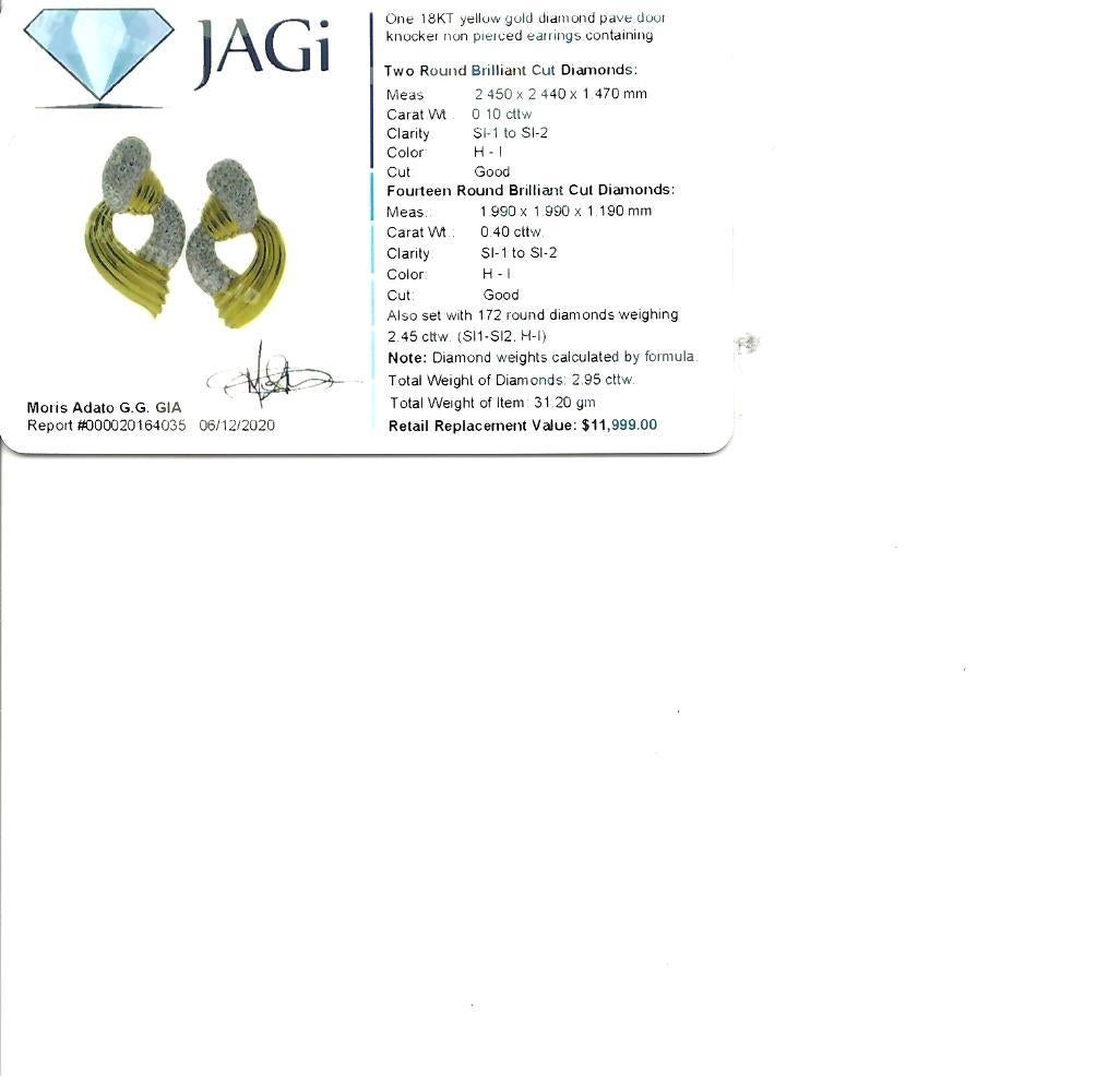 2,95 Karat Gesamt Pave Diamant-Tür-Knocker-Ohrringe 18K Gelbgold im Angebot 10