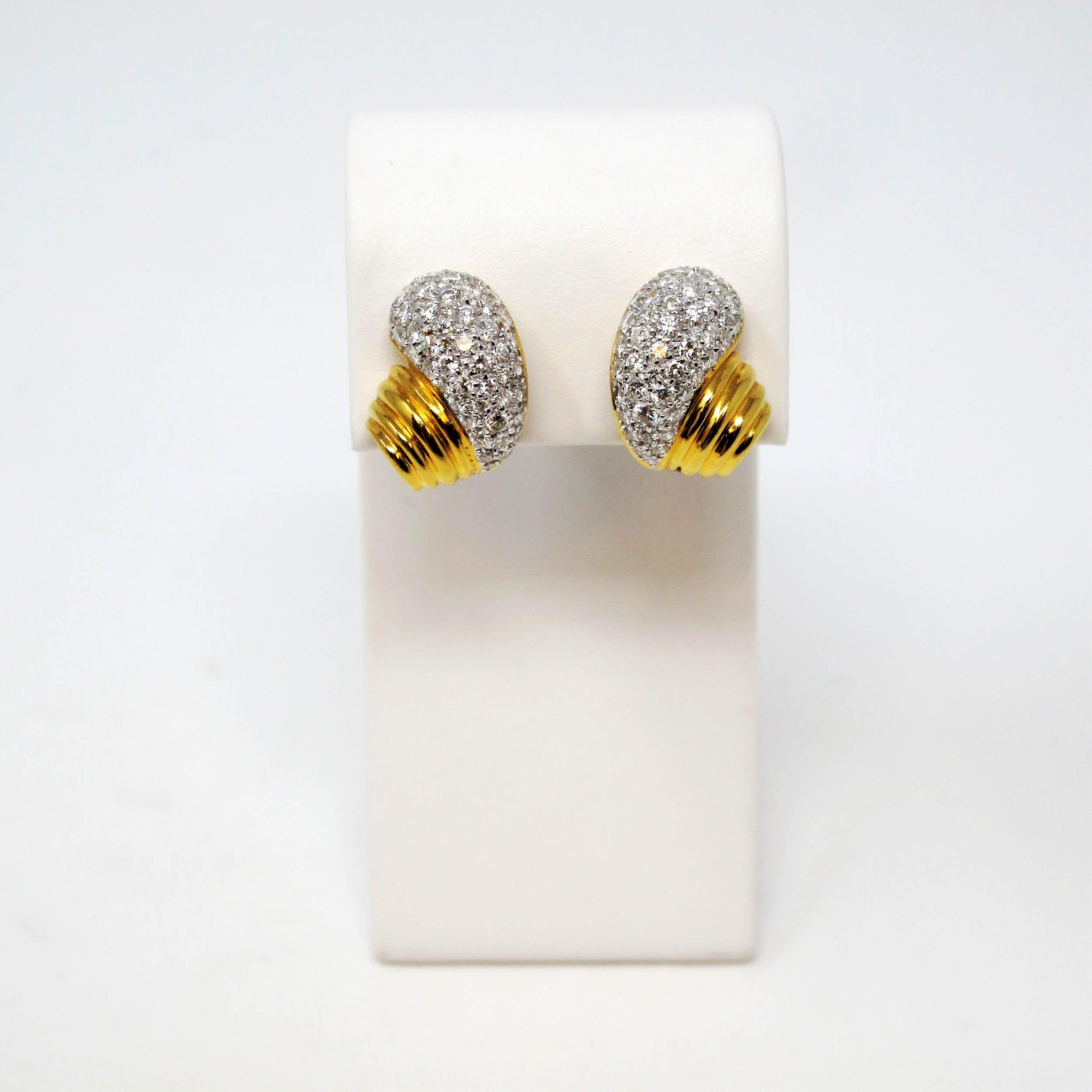 2.95 Carats Total Pave Diamond Door Knocker Non-Pierced Earrings 18K Yellow Gold In Good Condition For Sale In Scottsdale, AZ
