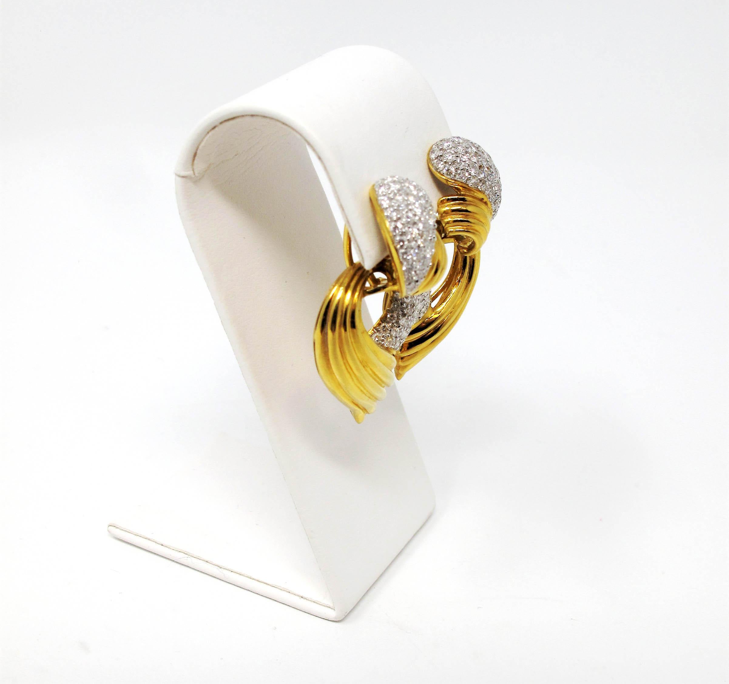Women's 2.95 Carats Total Pave Diamond Door Knocker Non-Pierced Earrings 18K Yellow Gold For Sale