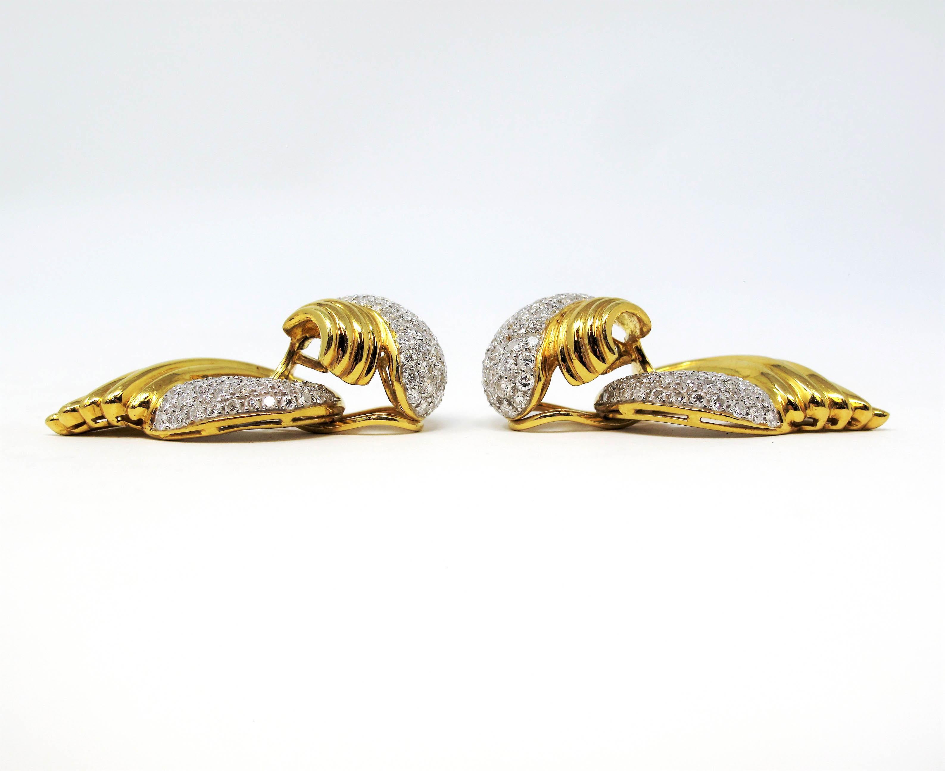 2.95 Carats Total Pave Diamond Door Knocker Non-Pierced Earrings 18K Yellow Gold For Sale 2