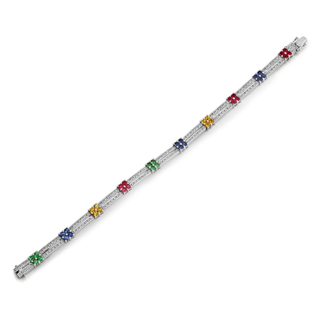 Taille ronde Bracelet en or blanc 18 carats avec saphirs multicolores 2,95 carats et diamants 0,82 carat en vente