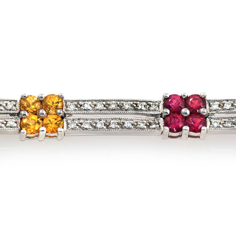 Bracelet en or blanc 18 carats avec saphirs multicolores 2,95 carats et diamants 0,82 carat Neuf - En vente à Los Angeles, CA