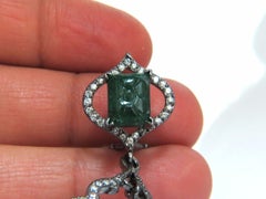29.50 Carat Natural Carved Emeralds Diamonds Dangling Earrings Large Size*