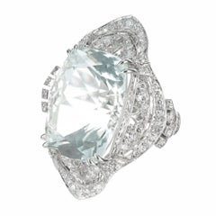 29.34 Carat Pale Blue Aquamarine Diamond Platinum Cocktail Ring