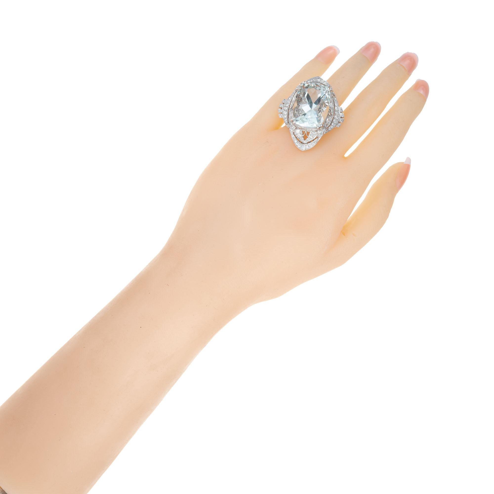 Women's 29.34 Carat Pale Blue Aquamarine Diamond Platinum Cocktail Ring For Sale