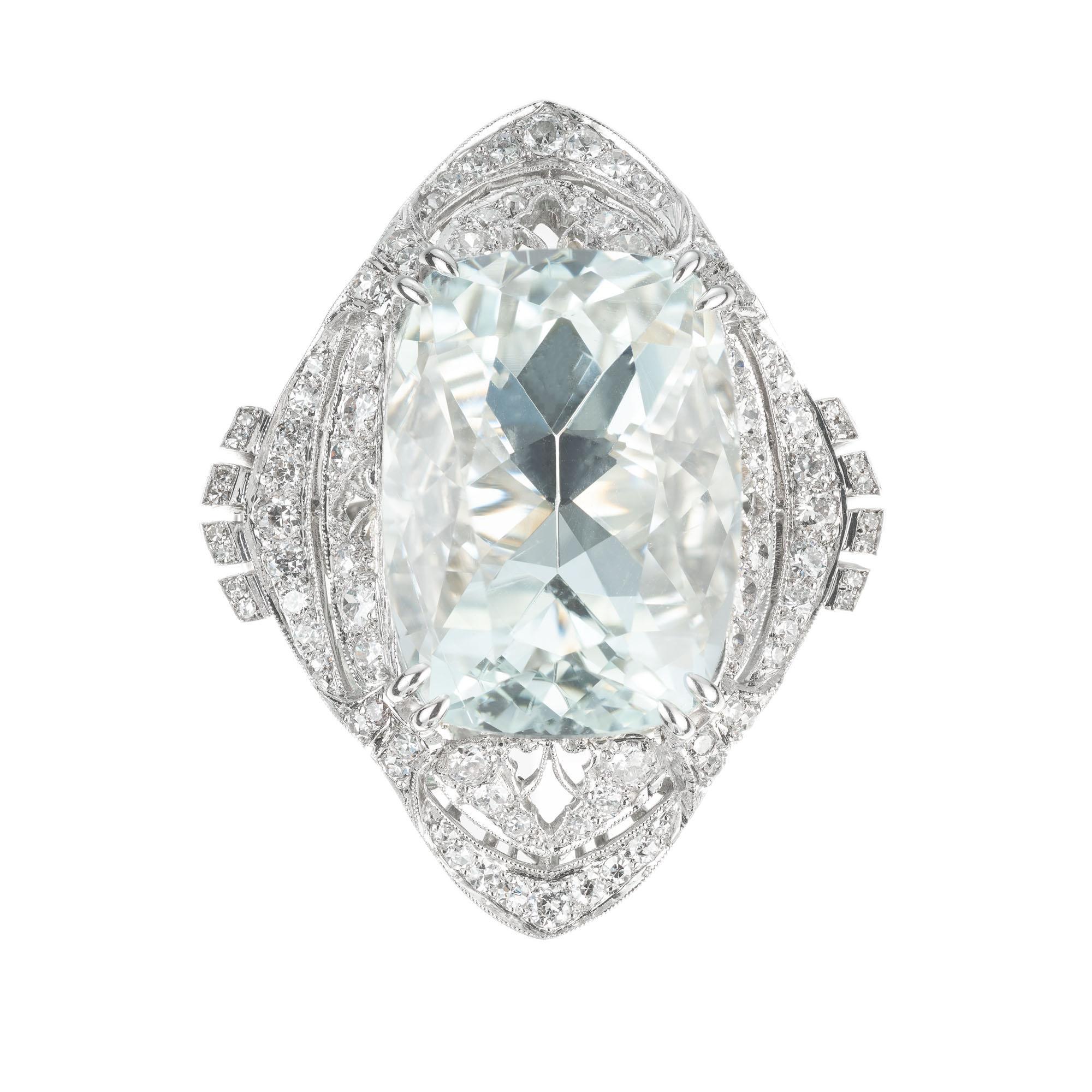 29.34 Carat Pale Blue Aquamarine Diamond Platinum Cocktail Ring For Sale 1